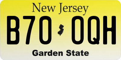 NJ license plate B70OQH