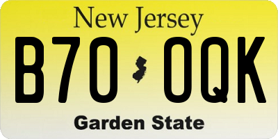 NJ license plate B70OQK