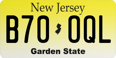NJ license plate B70OQL