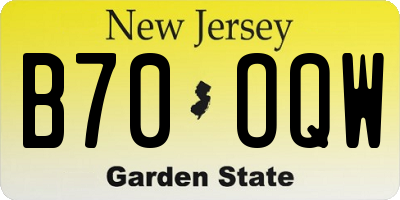NJ license plate B70OQW
