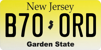 NJ license plate B70ORD