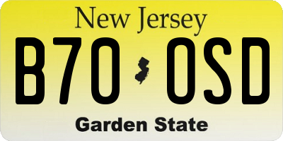 NJ license plate B70OSD