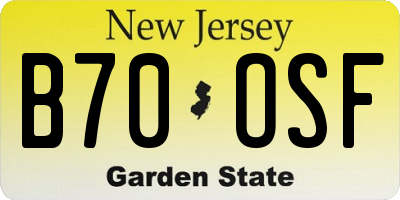 NJ license plate B70OSF