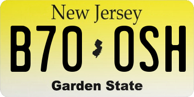 NJ license plate B70OSH