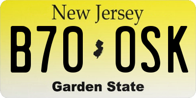 NJ license plate B70OSK