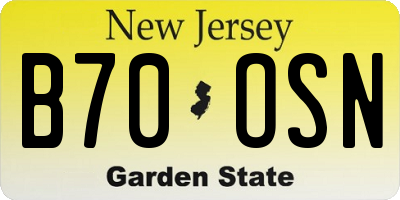 NJ license plate B70OSN