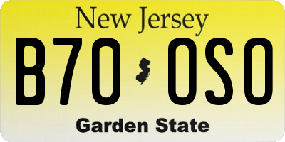 NJ license plate B70OSO