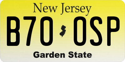 NJ license plate B70OSP