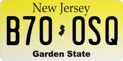 NJ license plate B70OSQ