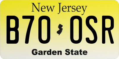 NJ license plate B70OSR