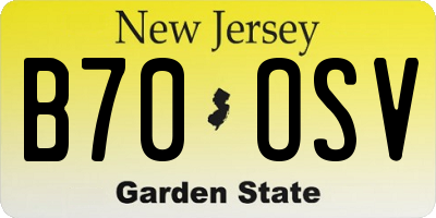 NJ license plate B70OSV