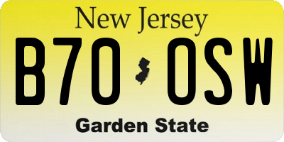 NJ license plate B70OSW