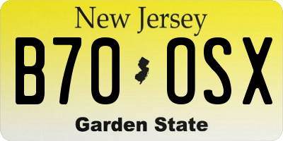 NJ license plate B70OSX