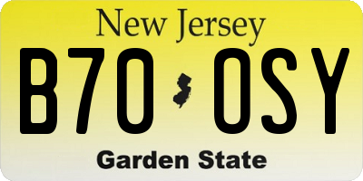 NJ license plate B70OSY