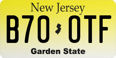 NJ license plate B70OTF