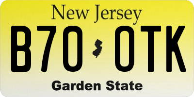 NJ license plate B70OTK
