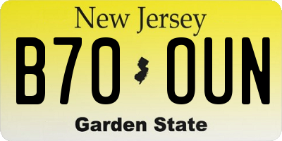 NJ license plate B70OUN