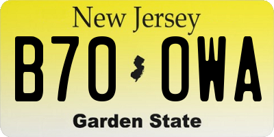 NJ license plate B70OWA