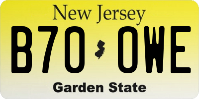 NJ license plate B70OWE