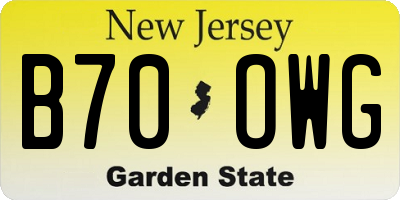NJ license plate B70OWG