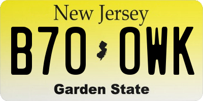 NJ license plate B70OWK
