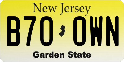 NJ license plate B70OWN