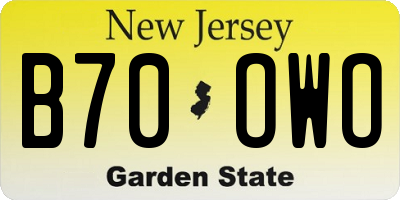 NJ license plate B70OWO