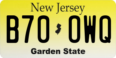 NJ license plate B70OWQ