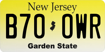 NJ license plate B70OWR