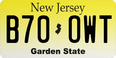 NJ license plate B70OWT