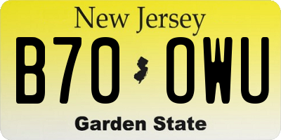 NJ license plate B70OWU