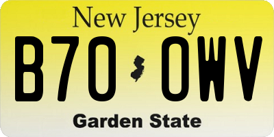 NJ license plate B70OWV