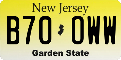 NJ license plate B70OWW