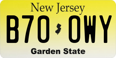 NJ license plate B70OWY