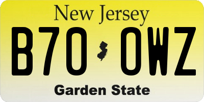 NJ license plate B70OWZ
