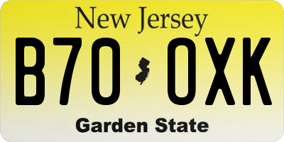 NJ license plate B70OXK