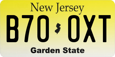 NJ license plate B70OXT