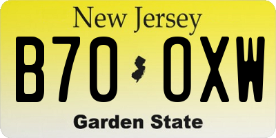 NJ license plate B70OXW