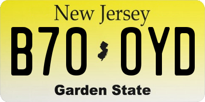 NJ license plate B70OYD