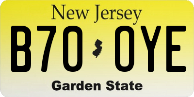 NJ license plate B70OYE