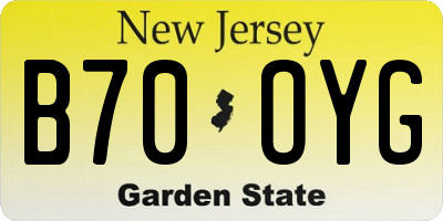 NJ license plate B70OYG