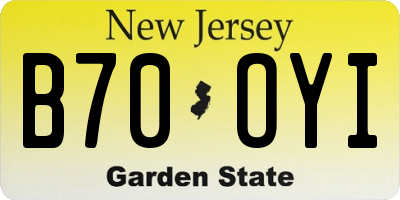 NJ license plate B70OYI