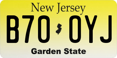 NJ license plate B70OYJ