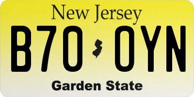 NJ license plate B70OYN