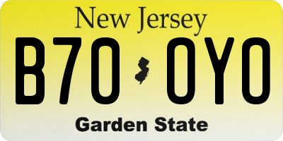 NJ license plate B70OYO