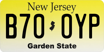 NJ license plate B70OYP