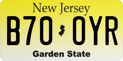 NJ license plate B70OYR