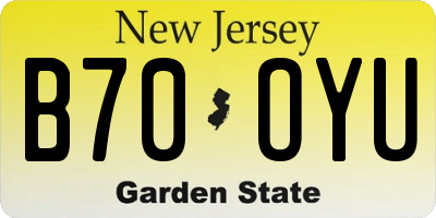 NJ license plate B70OYU