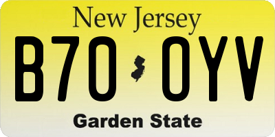 NJ license plate B70OYV
