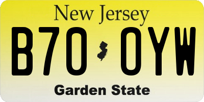 NJ license plate B70OYW